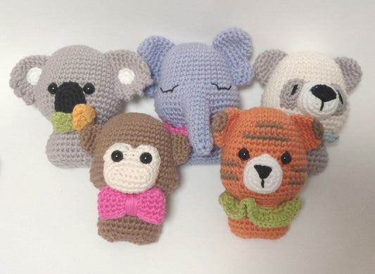 Crochet Mini Animal Toy: Koala, Panda, Monkey, Elephant, Tiger
