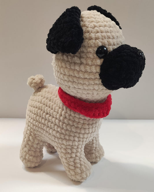 Crochet Pug Plush Toy: Handmade Polyester Amigurumi