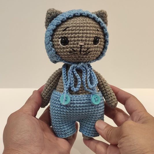 Crochet Cat Plush Toy with Beanie: Handmade Stuffed Animal