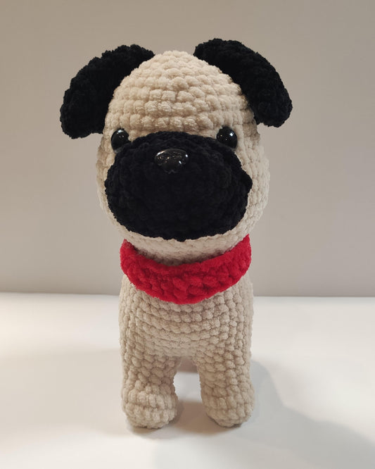 Crochet Pug Plush Toy: Handmade Polyester Amigurumi