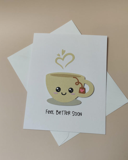 Feel Better Soon Teacup Card | Handmade 3D Get Well Card